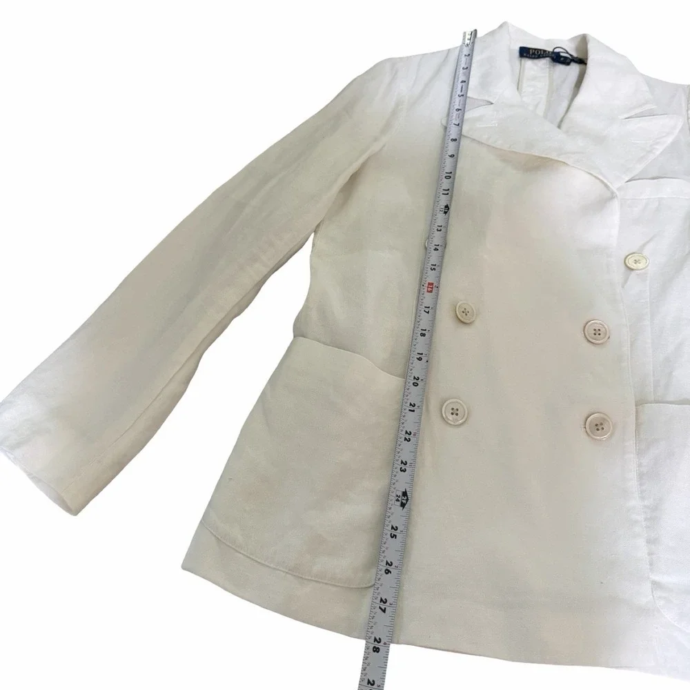 POLO Ralph Lauren Women Double Breasted Linen Blazer Size 6 White Coastal Preppy